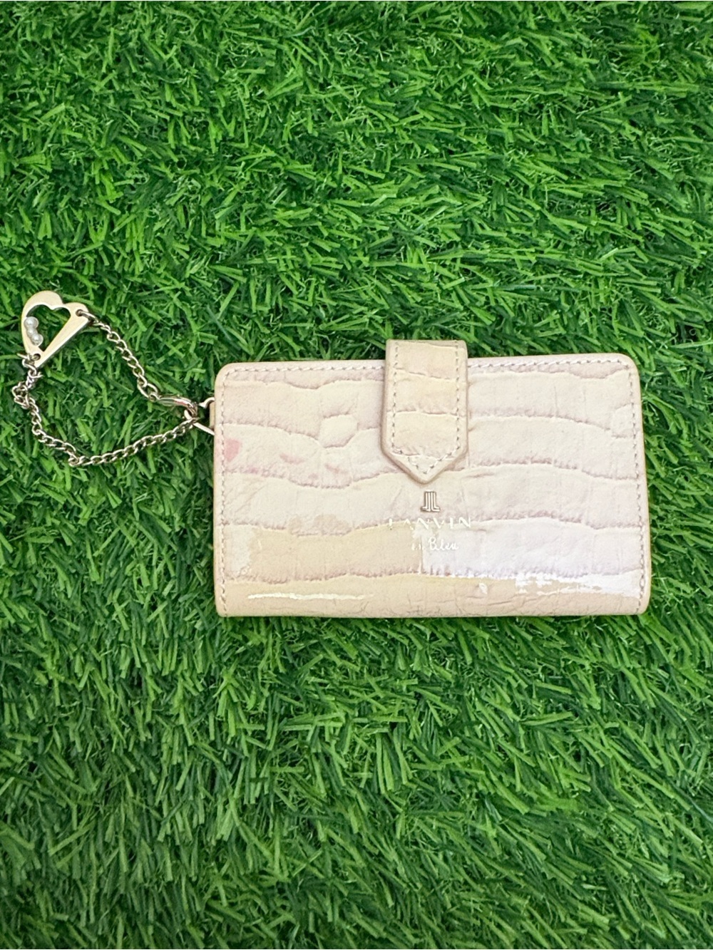 Cream Croc-Embossed Leather Wallet